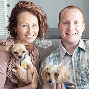 Happy couple and their dogs