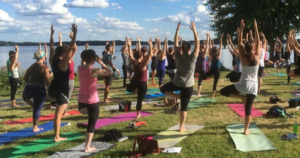YOGALATES AND A BEER AT THE HARBOR BREWING CO. LAKEFRONT CRAFT BIERGARTEN